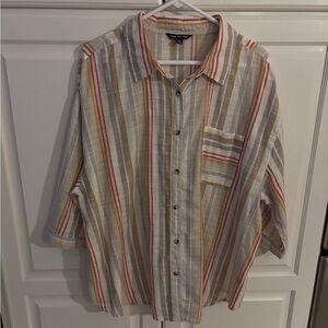 Unique Spectrum Womans blouse top 3/4 sleeve 2X. Orange brown‎ Stripe